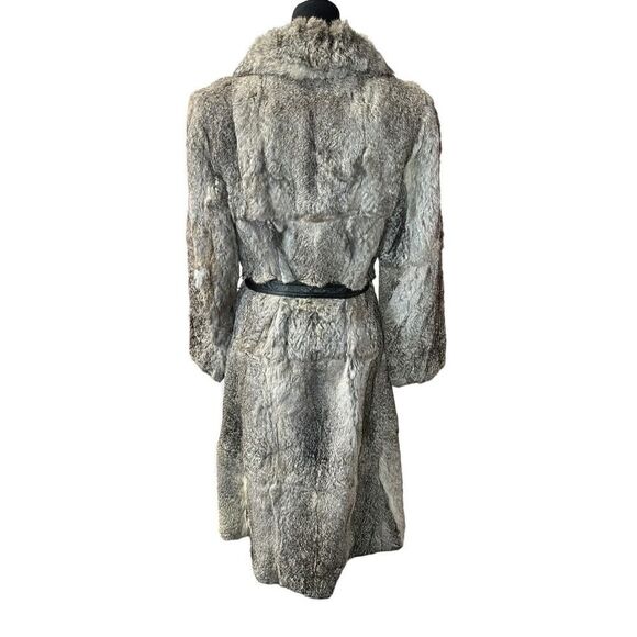 Real Rabbir Fur Long Grey beltrd Coat Small - Picture 8 of 16